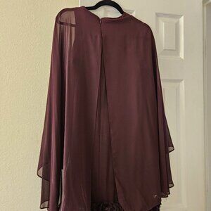 Wine purple Semiformal cocktail midi party sheer kimono sleeve Frill hem 8